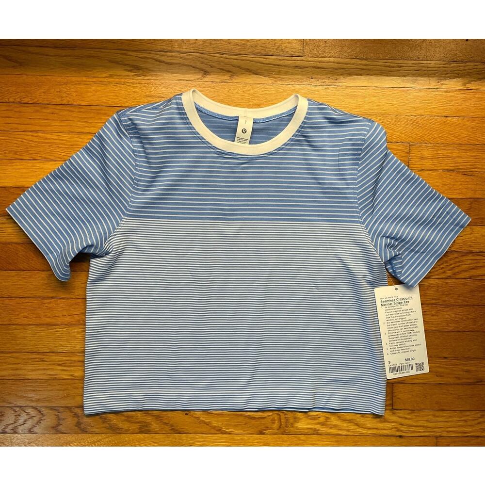 Lululemon Seamless Classic-Fit Mariner Stripe T-Shirt Pool Party/White Small NWT